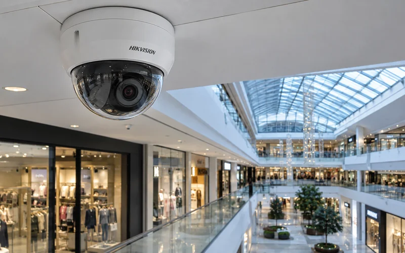 Купольная Hikvision в торговой галерее: обзор витрин и потока покупателей