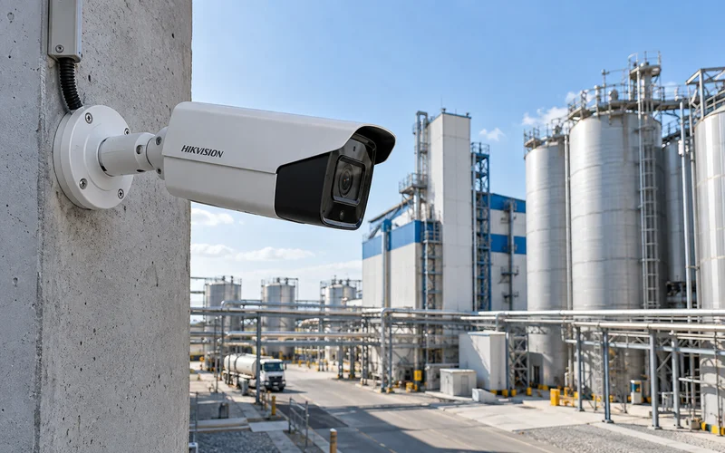 Hikvision на фасаде производственного корпуса: контроль всей прилегающей территории